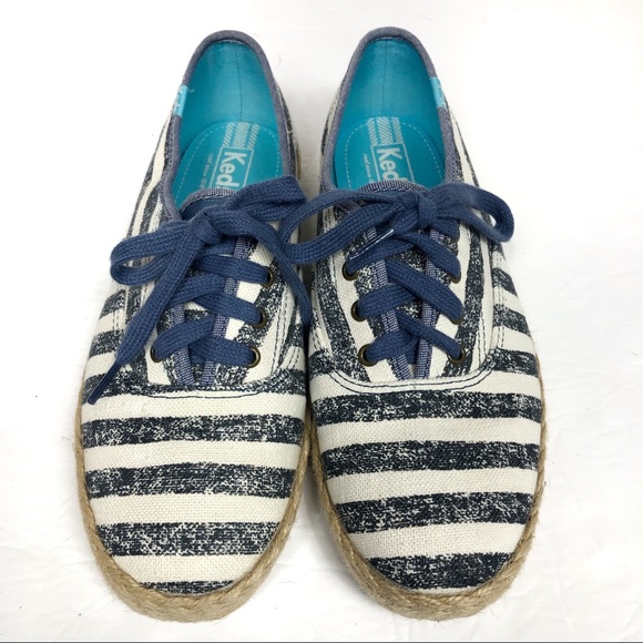 Keds Shoes - KEDS Espadrille Sneakers Nautical Stripes Navy Blue White Lace Up Size 7.5
